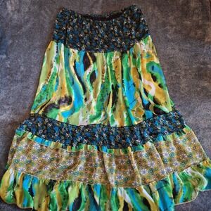 Notations Tiered Chiffon Midi/Maxi Skirt Womans Small Retro‎ Tyed Dyed Floral...